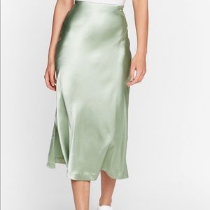 Pistachio-Green Slip MIDI Skirt